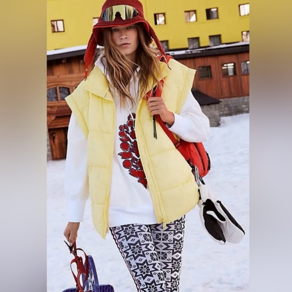 Free People Pale Yellow Puffer Vest